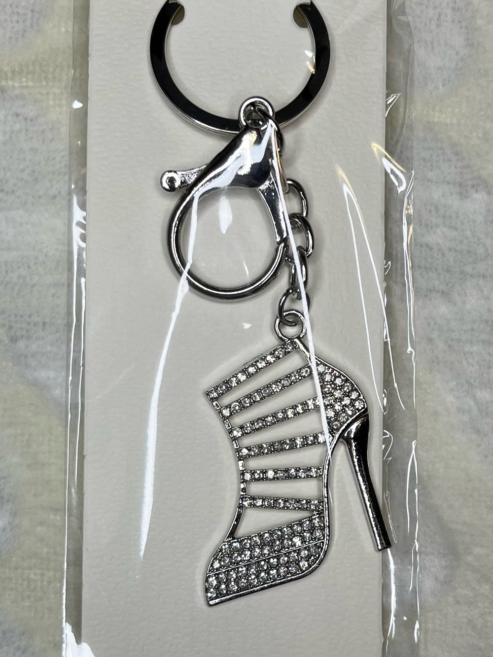 Blossom Silver Crystal High Heel Keychain Bag Charm - Women's Accessory